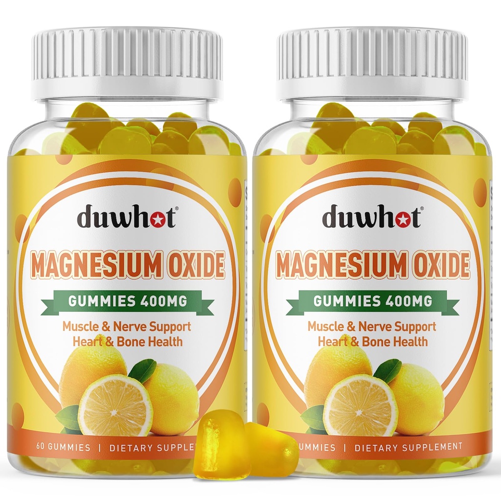 Magnesium Oxide Gummies 400mg, Magnesium Oxide Chewable Supplement for Adults & Kids, Nerve, Muscle, Bone & Heart Support, Non GMO, Pectin, Vegan, 120
