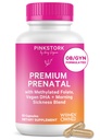 Pink Stork Premium Προγεννητική Βιταμίνη για τις γυναίκες - Βιολογικά συστατικά ολόκληρων τροφίμων, πολυβιταμίνη & προβιοτικά - Πρωινή Ασθένεια, Διέγερση, & Ενέργεια - Φολικό, B6, & Σιδήρου - 60 κάψουλες