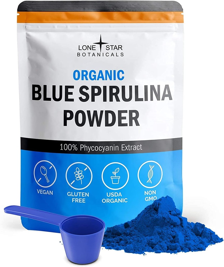 Lone Star Botanicals Organic Blue Spirulina Powder - 100% Καθαρή Μπλε-Πράσινη Άλγη, Χωρίς Ψάρια, Vegan Superfood για Smoothies & Ποτά, Μη ΓΤΟ, Χωρίς Γλουτένη, Vegan