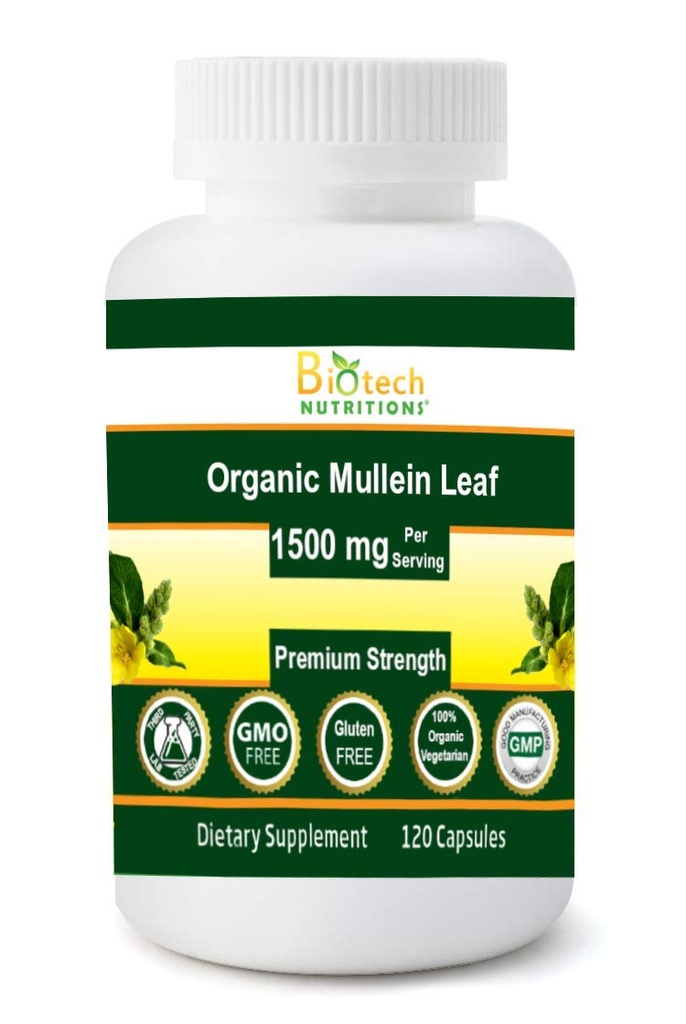 Organic Mullein Leaf 1500 mg Σερβίροντας 120 κάψουλες λαχανικών Κατασκευασμένες στις ΗΠΑ