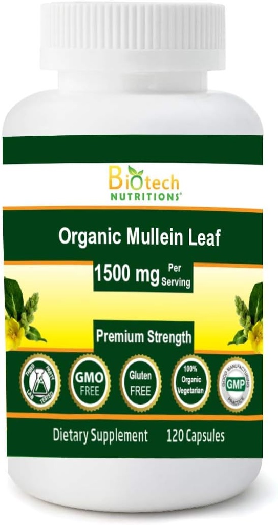 Organic Mullein Leaf 1500 mg Serving 120 Vegetable Capsules Made in USA