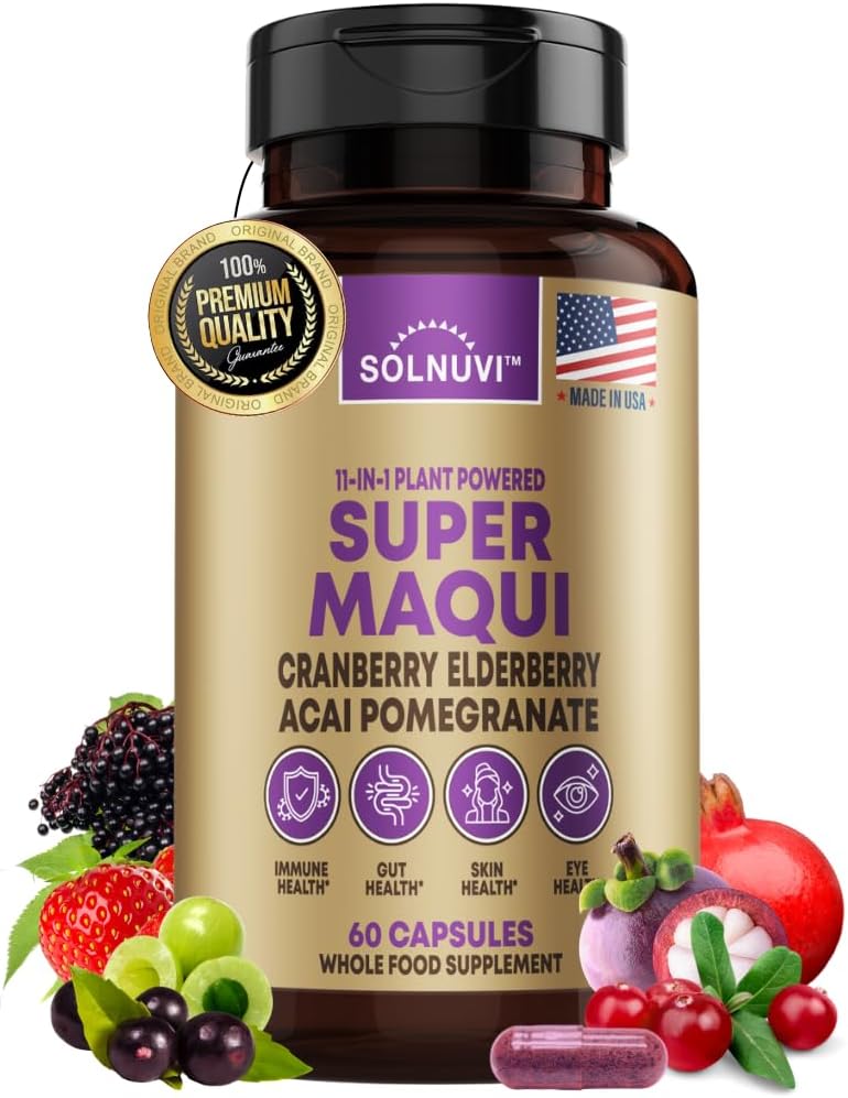 Βιολογικά Super Maqui Berry Κάψουλες - Superfood Powder - Εκχύλισμα Elderberry, Κράνμπερι, Ρόδι, Acai - Ξηρό Μάτι & Δάκρυα Υποστήριξη, Υγεία των Ούλων, Δέρμα - 60 Κάψουλες Vegan, Μη ΓΤΟ, Συμπλήρωμα Χωρίς Γλουτένη