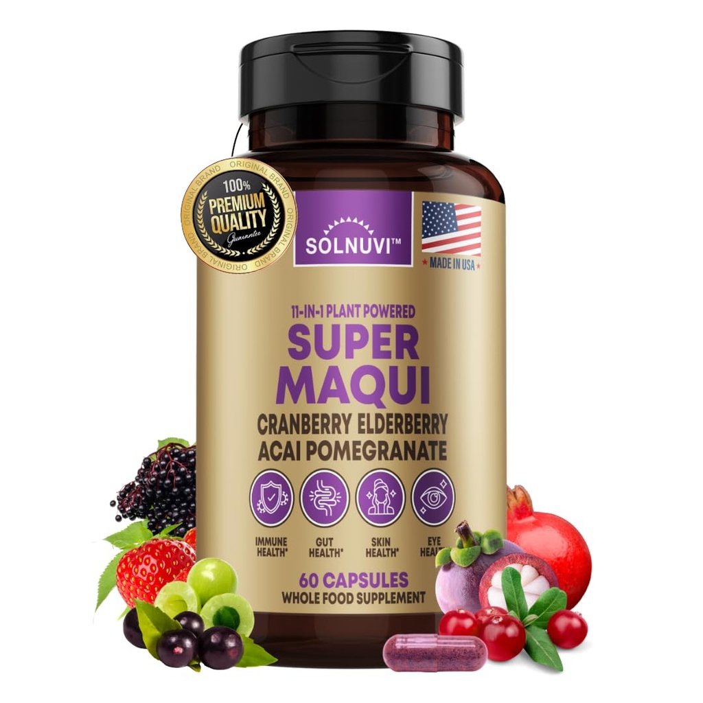 Βιολογικά Super Maqui Berry Κάψουλες - Superfood Powder - Εκχύλισμα Elderberry, Κράνμπερι, Ρόδι, Acai - Ξηρό Μάτι & Δάκρυα Υποστήριξη, Υγεία των Ούλων, Δέρμα - 60 Κάψουλες Vegan, Μη ΓΤΟ, Συμπλήρωμα Χωρίς Γλουτένη