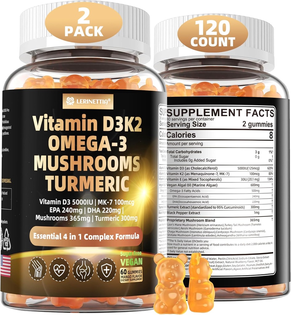 Βιταμίνη D3 5000iu (125mcg) + Βιταμίνη K2(MK7) Gummies με Algae Omega 3 
