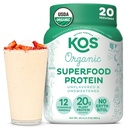 KOS Vegan Protein Powder, Unflavored & Uncoweed - Χαμηλό μείγμα πρωτεΐνης αρακάς, οργανικά Superfood πλούσια σε βιταμίνες & ορυκτά - Κέτο, σόγια, χωρίς γαλακτοκομικά - Αντικατάσταση γεύματος για γυναίκες & άνδρες - 20 Σερβιέτες