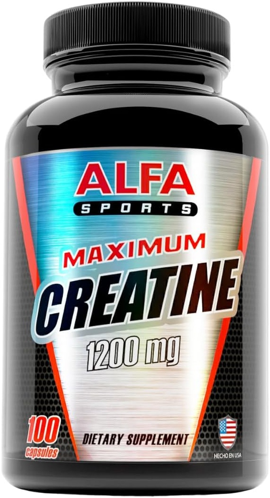 ALFA VITAMINS Μέγιστη Μονοένυδρη κρεατίνη 1200 Mg 100 Κάψουλες. Μυική Μάζα - Ανάπτυξη των μυών - Μετά την αποκατάσταση προπόνηση. Μειώνει τις επιδράσεις του γαλακτικού οξέος