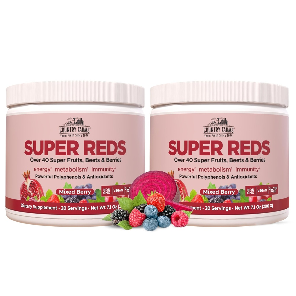 ΧΩΡΑ FARMS Super Reds, Energizing Polyphenol Superfood, Πάνω από 40 Σούπερ Φρούτα και μούρα, Ισχυρά Αντιοξειδωτικά και Πολυφαινόλες, Υποστηρίζει την ενέργεια, Υποστηρίζει την κυκλοφορία, 40 Υπηρεσίες, Μικτό μούρο