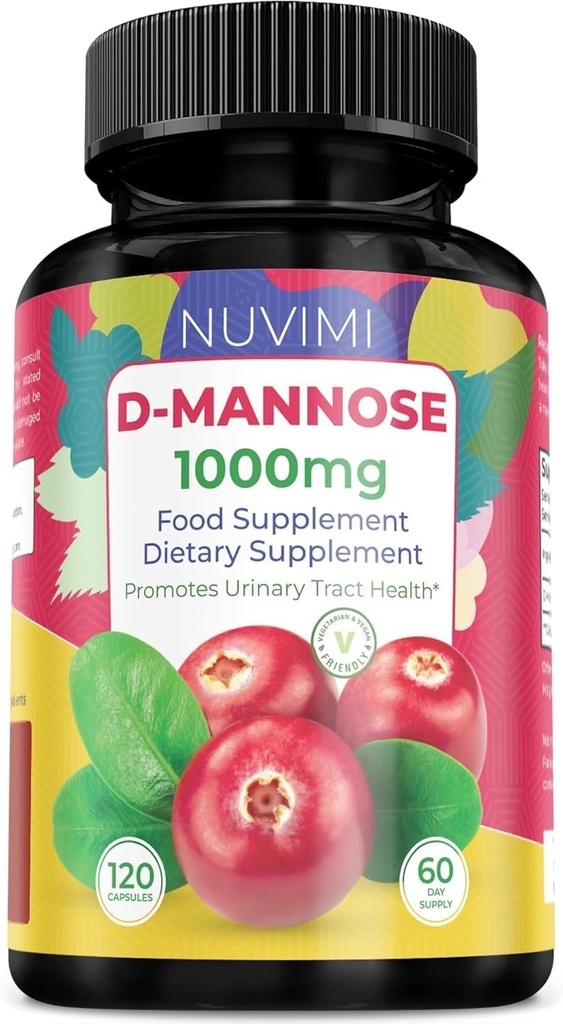 D Mannose 120 Κάψουλες - 1000 mg ανά δόση - Συμπλήρωμα διατροφής Βοηθά στην προώθηση της Ουρολοίμωξης - Φυσική Vegan UTI Άμυνας