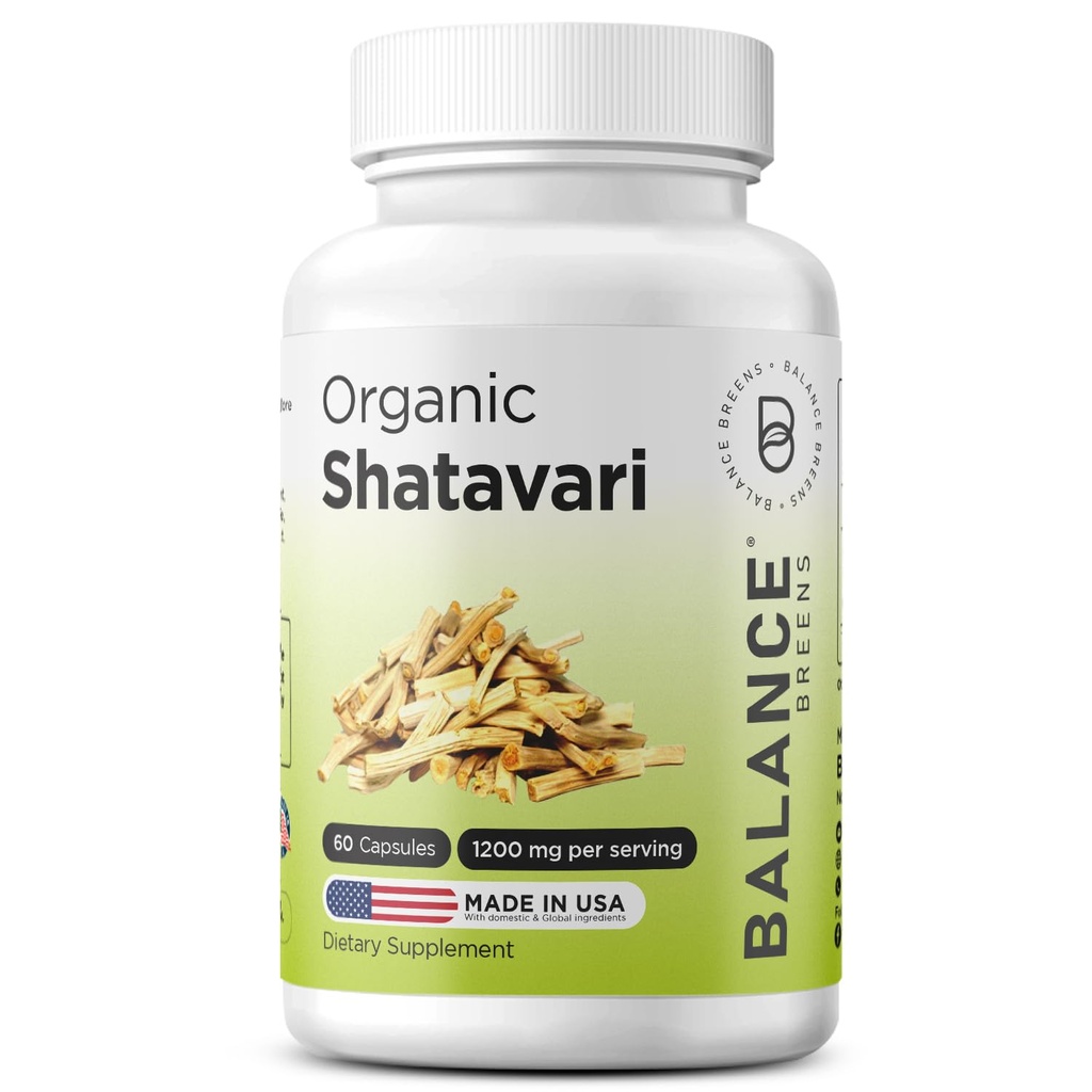 Βιολογικό Shatavari 1200mg, 60 κάψουλες - Βιταμίνες υποστήριξης της γαλουχίας, Ορμονική Ισορροπία για τις γυναίκες, Σπαράγγια Racemosus Root