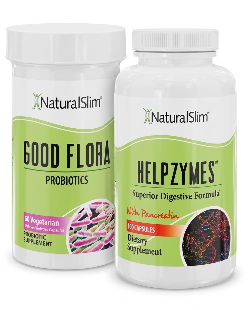 NaturalSlim Digestive Health Bundle – Καλή Χλωρίδα & Ένζυμα Βοήθειας - Ισχυρά Προβιοτικά & Ισχυρά Ένζυμα για Καλύτερη Πέψη & Απορρόφηση των θρεπτικών συστατικών τροφίμων 