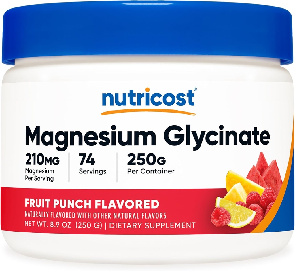 Nutricost Μαγνήσιο Γλυκινικό Σκόνη (Fruit Punch, 250 γραμμάρια)