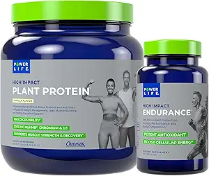 POWERLIFE High Impact Plant Protein (Vanilla - New Formula) with 3000 MG of HMB, No Sugar Added, Non-GMO High Impact Endurance