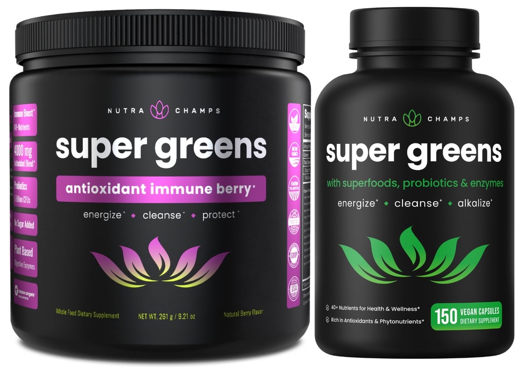 NutraChamps Super Greens Αντιοξειδωτική σκόνη & κάψουλες Super Greens