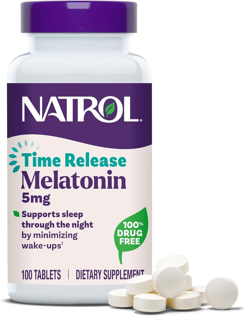 Natrol Melatonin 5 mg Time Release, Συμπλήρωμα Διατροφής για να ελαχιστοποιήσετε Wake Ups, Nighttime Sleep Aid, 100 Tablets, Μέχρι 100 Day Supply