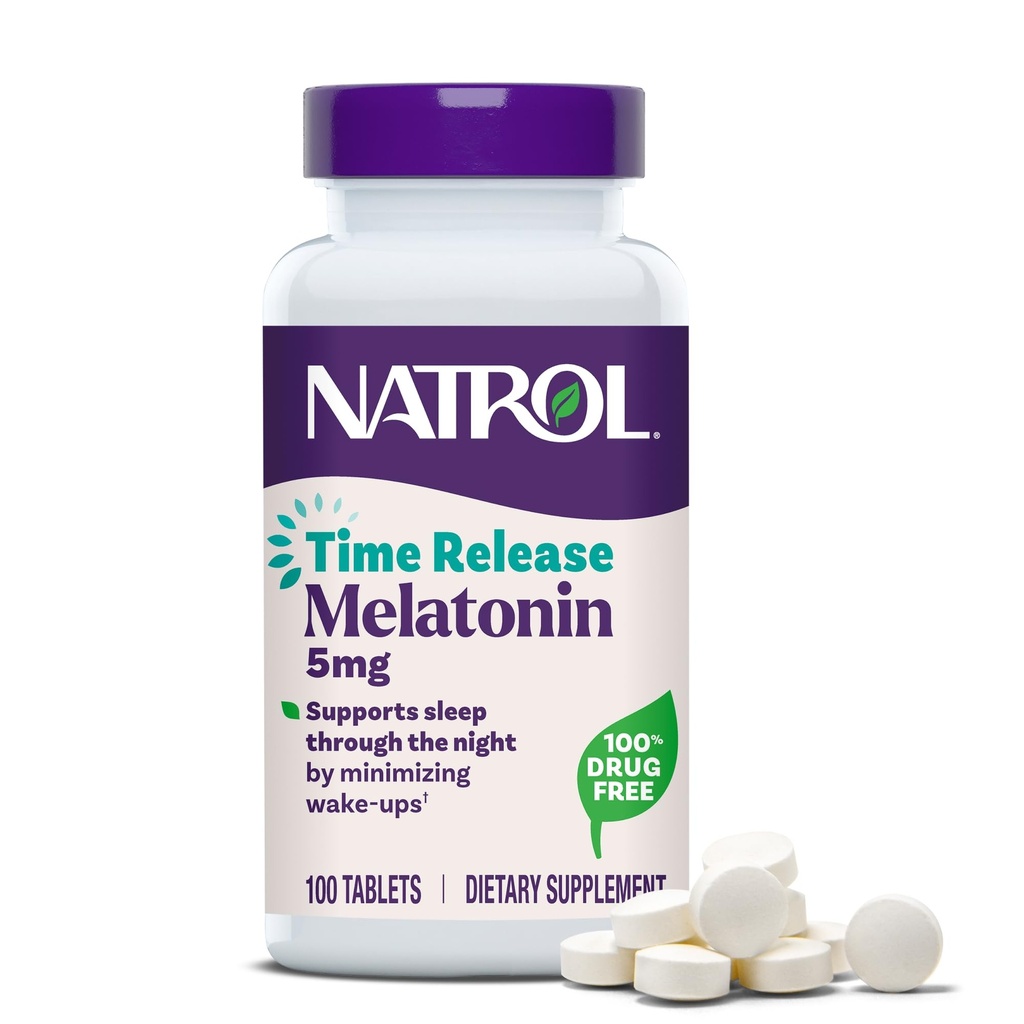 Natrol Melatonin 5 mg Time Release, Συμπλήρωμα Διατροφής για να ελαχιστοποιήσετε Wake Ups, Nighttime Sleep Aid, 100 Tablets, Μέχρι 100 Day Supply