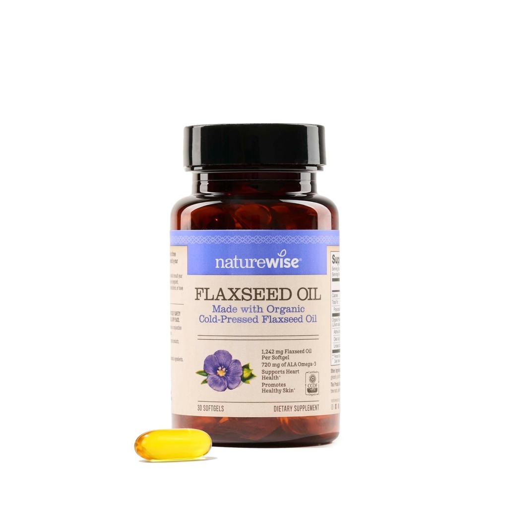 NatureWise flaxseed Oil 1200 mg, Fish Free Omega 3 6 9 με 720mg ALA, Συμπλήρωμα διατροφής για την υποστήριξη της υγείας της καρδιάς - Βιολογικό, κρύο πιεσμένο, μη GMO - 30 Softgels[1-Month Supply]