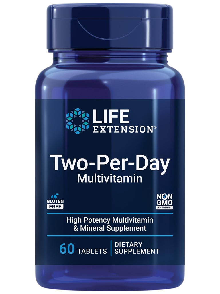 Life Extension Two-Per-Day Multivitamin – Daily Dose of Vitamins & Minerals for Men and Women - Complete Essential Vitamin Supplement for Energy, Health – Gluten-Free – Non-GMO – 60 Tablets