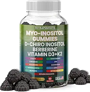 Sugar Free Myo-Inositol & D-Chiro Inositol Gummies for Women, Berberine Vitamin D3 K2 DIM Magnesium Glycinate Oxide L-Methylfolate Supplement for Women, Fertility, Hormone Balance, PMS, Ovarian Health