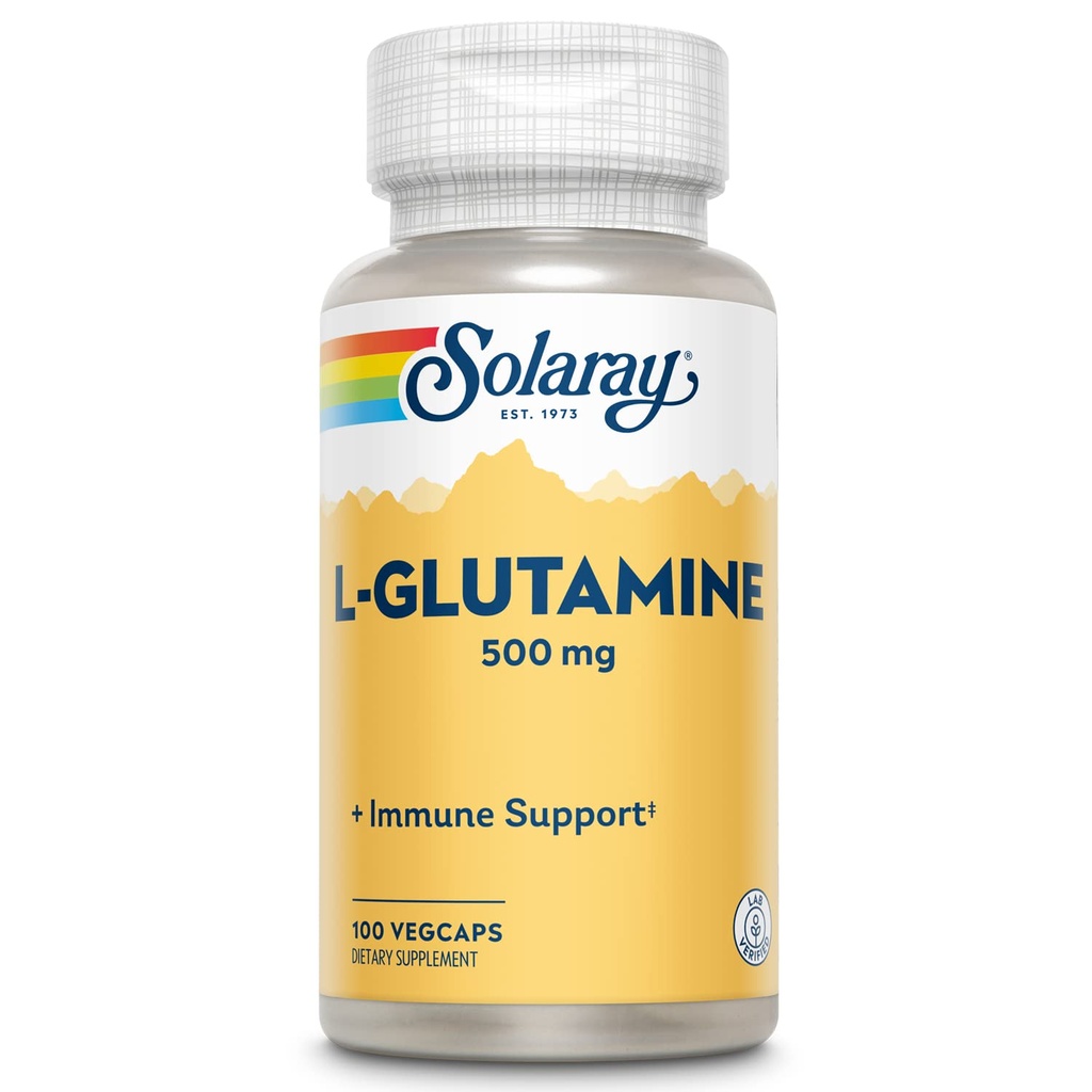 SOLARAY L Γλουταμίνη κάψουλες 500 mg - Συμπλήρωμα Ανοσολογικής Υποστήριξης - Δωρεάν Αμινοξύ - Εργαστήριο Επαληθευμένο, 60-Day Εγγύηση Επιστροφής Χρημάτων - 100 Υπηρεσίες, 100 VegCaps
