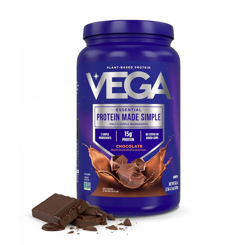 Vega Protein Made Simple - 15g φυτικής πρωτεΐνης, σοκολάτας, 39 μερίδες, Stevia δωρεάν, χωρίς τεχνητά γλυκαντικά ή τσίχλες, μη-GMO, χωρίς γλουτένη, χωρίς γαλακτοκομικά, 2,3lbs (συσκευασία Μαΐου Vary)