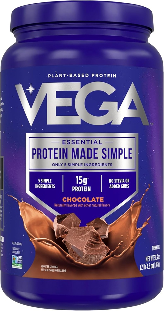 Vega Protein Made Simple - 15g φυτικής πρωτεΐνης, σοκολάτας, 39 μερίδες, Stevia δωρεάν, χωρίς τεχνητά γλυκαντικά ή τσίχλες, μη-GMO, χωρίς γλουτένη, χωρίς γαλακτοκομικά, 2,3lbs (συσκευασία Μαΐου Vary)