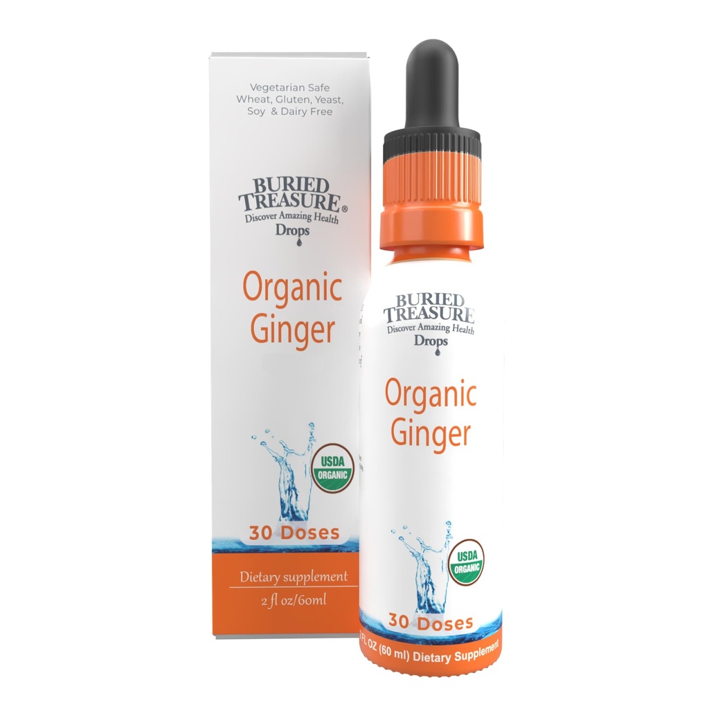 Buried Treasure Ginger Drops - Made with Organic Ginger Root for Digestive Support, Upset Stomach Settle Drops, No Sugar, Alcohol Free, Versatile Use for Ginger Tea or Direct Consumption, 30 Servings