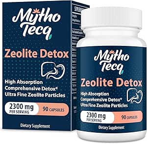2300 MG Zeolite Detox Κάψουλες - Ενεργοποιημένος άργιλος καρβουνιού & Μπεντονίτη, Πολύ Απορροφήσιμος Πλήρης Σώμα, Ήπαρ & Gut Cleanse, Zeolite Clinoptilite(90 Κάψουλες)