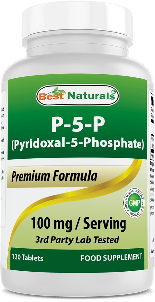 Best Naturals P5P Βιταμίνη Β6 (Pyridoxal 5 Phosphate) 100 mg/ Serving - 120 δισκία - μια δραστική μορφή βιταμίνης Β6.