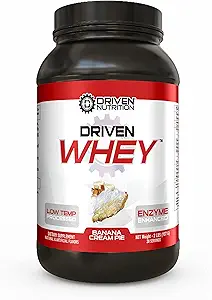 Driven WHEY- Grass Fed Whey Protein Powder: Delicious, Clean Protein Shake- Improve Muscle Recovery with 23 Grams of Protein with Added BCAA and Digestive Enzymes (2 lb, Banana Pie)