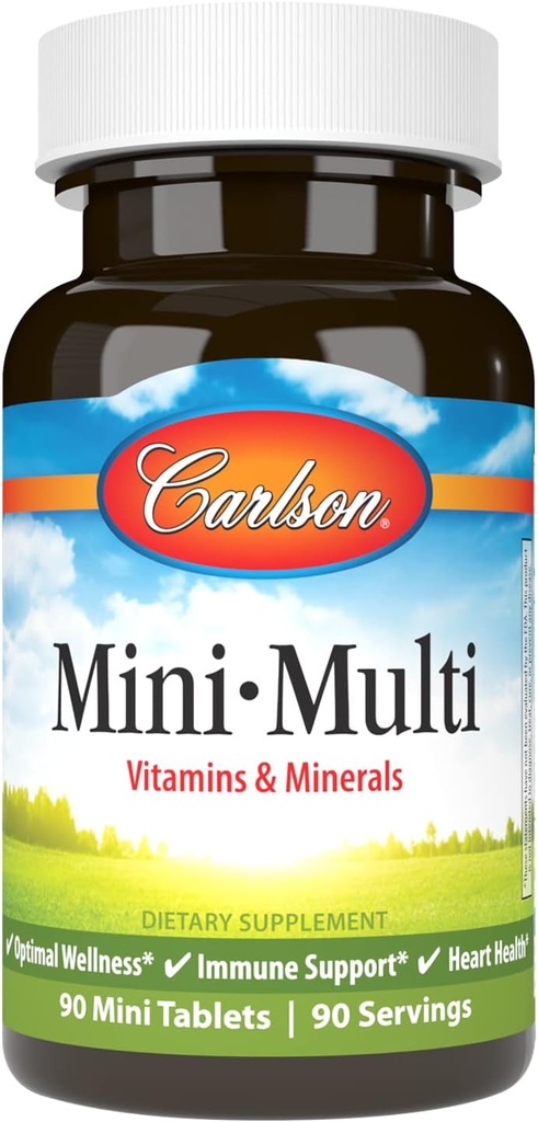 Carlson - Mini-Multi, Βιταμίνες & Ορυκτά, Ανοσολογική Υποστήριξη & Υγεία Καρδιάς, Βέλτιστη Ευεξία, 90 μίνι δισκία.
