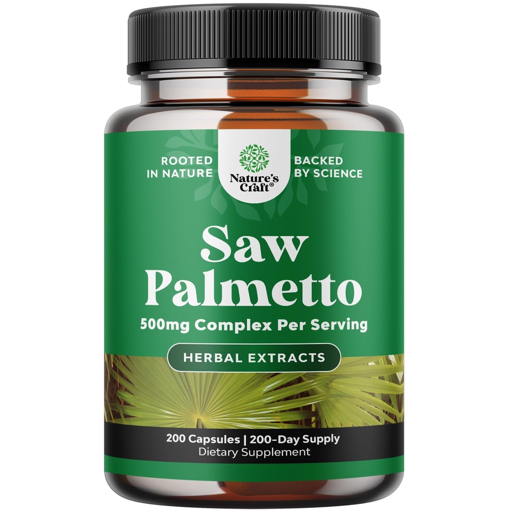 Extra Strength Saw Palmetto Extract - Advanced Herbal Complex for Hair Health and Urinary Support with Plant Sterols & Flavonoids - Poent Herbal Supplement with 500mg per Serving - 200 Caps