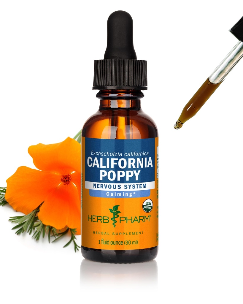 Βότανο Pharm Certified Organic California Poppy Liquid Extract για την ηρεμία υποστήριξη νευρικού συστήματος - 1 ουγγιά