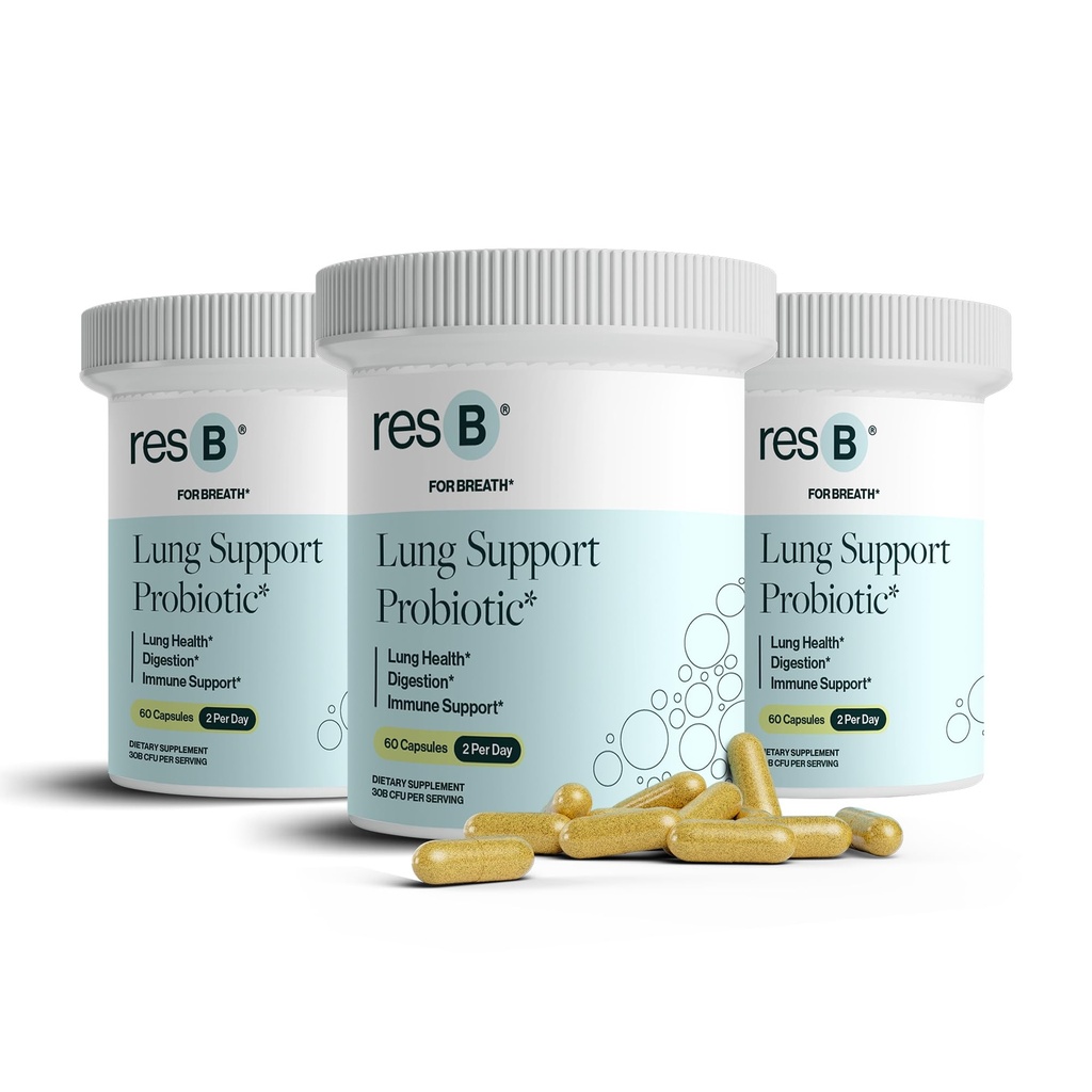 Resbiotic resB Πνεύμονα υποστήριξη Probiotic συμπλήρωμα - Πνεύμονα συμπλήρωμα υγείας για τους καπνιστές, την υγεία των ούλων, την υποστήριξη του ανοσοποιητικού, αναπνευστική φροντίδα, Άγιος Βασίλειος, Turmeric, κλινική δοκιμή - 180 κάψουλες (3 φιάλες)