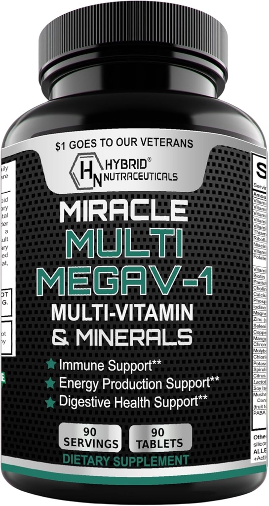 MEGAV-1 Multi-Vitamin, Superfood & Minerals - Καθημερινή πολυβιταμίνη με προβιοτικά, Digestive Enzyme, Mushroom Complex για την Υγεία της Καρδιάς, την Ανοσολογική Υποστήριξη, την Ενέργεια & τη Σταμίνα - 90 Tablets