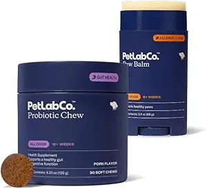 PetLab Co. Paw & Probiotic Bundle: Dog Paw Balm to Support Dry, Cracked Paws 2.4 Ounces & Dog Probiotics for Gut Health, Seasonal Allergies, Skin & Ear Yeast 30 Count