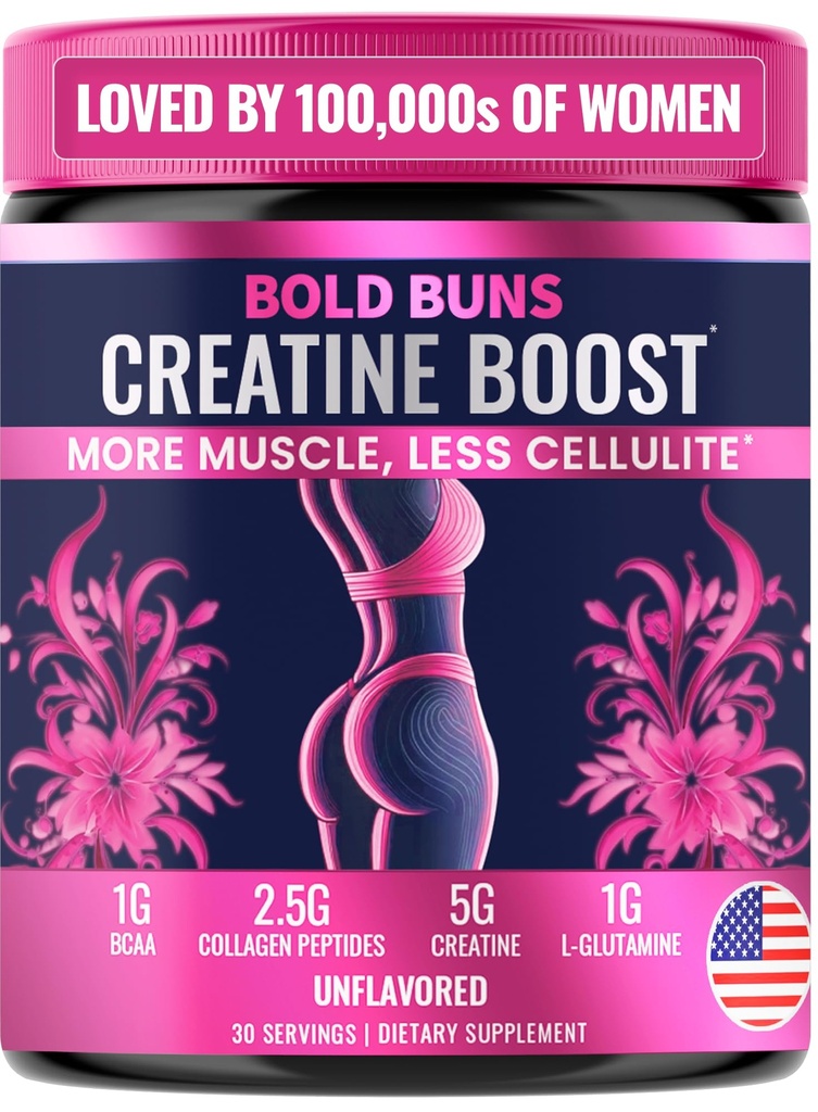 Bold Buns Creatine για τις γυναίκες – Booty Builder συμπλήρωμα με κολλαγόνο & BCAA – Υποστηρίζει την ανάπτυξη των μυών, μετά την προπόνηση ανάκτηση, Ελαστικότητα του δέρματος, υγιή μαλλιά & νύχια 