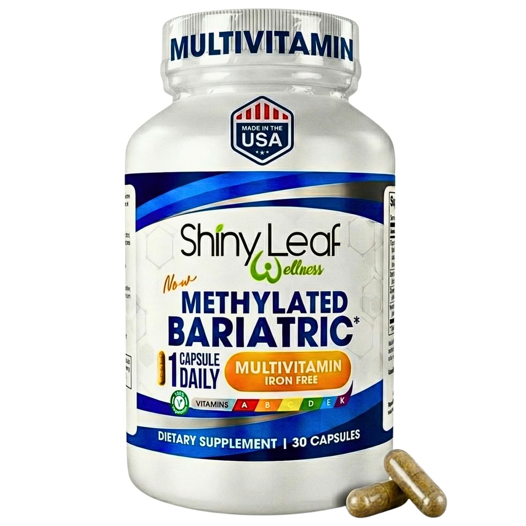 Shiny Leaf Bariatric Multivitamin Without Iron - Βιταμίνες για γαστρική παράκαμψη & μανίκι, 1 Καθημερινή κάψουλα W Βιταμίνη Α, C, D, Βιοτίνη, Ψευδάργυρος, B12, K, Χορτοφαγική, χωρίς σόγια, GMP Cert., Made in USA (30 Ct.)