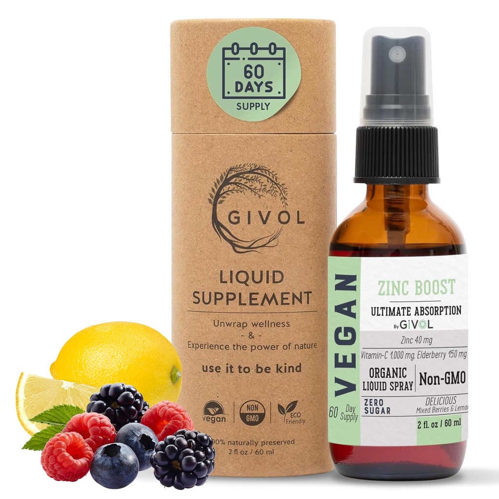 Organic ZINC Boost Mist 40 mg (Extra Strength) - Χωρίς ζάχαρη με εκχύλισμα Vit C και Elderberry - Υγρό σπρέι Vegan για παιδιά και ενήλικες - Εύκολη απορρόφηση - Μη ΓΤΟ - (60 ml) 60 ημέρες προσφοράς