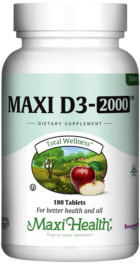 Maxi Health Kosher Vitamin D3 2000IU - Εξαιρετικά απορροφήσιμα συμπληρώματα βιταμίνης D για την υγιή ανοσοαπόκριση, την απορρόφηση ασβεστίου, τα δόντια & την υγεία των οστών - D3 Vitamin 2000 IU - 180 δισκία