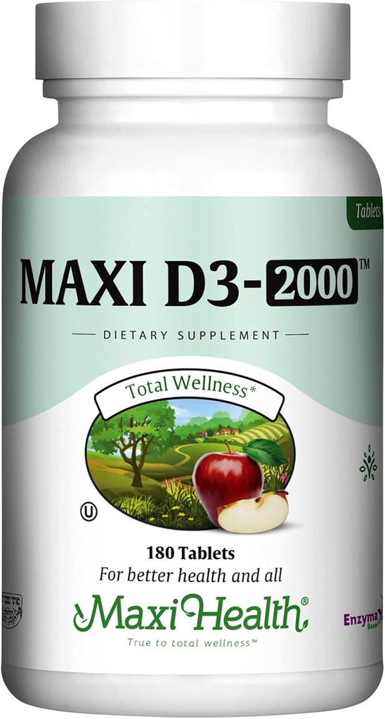Maxi Health Kosher Vitamin D3 2000IU - Εξαιρετικά απορροφήσιμα συμπληρώματα βιταμίνης D για την υγιή ανοσοαπόκριση, την απορρόφηση ασβεστίου, τα δόντια & την υγεία των οστών - D3 Vitamin 2000 IU - 180 δισκία