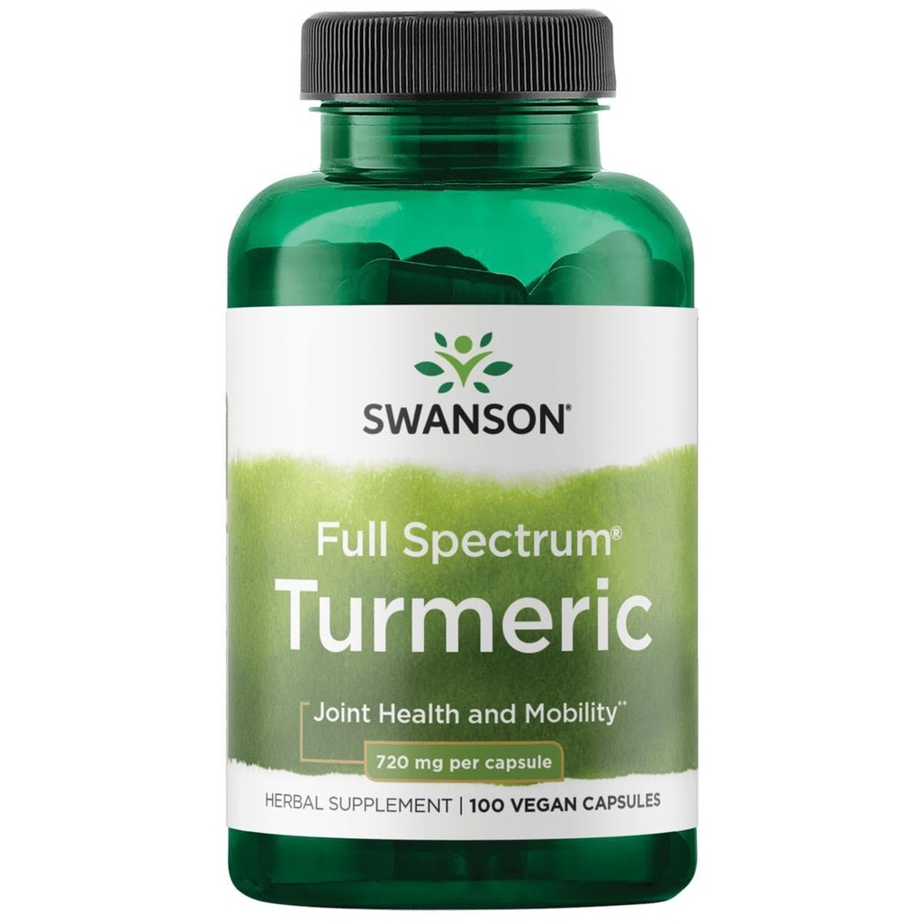 Swanson Full Spectrum Turmeric - Βότανο συμπλήρωμα Υποστήριξη Κοινή Υγεία & Κινητικότητα - Φυσική Φόρμουλα Υποστήριξη Πειθαρχική Υγεία - (100 κάψουλες, 720mg έκαστο)