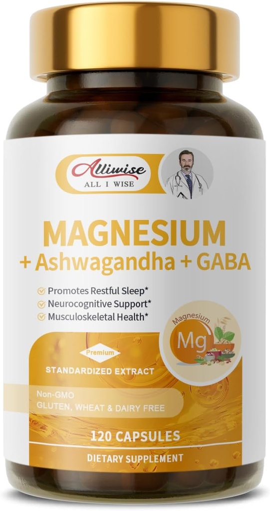 Συμπληρώματα μαγνησίου + Ashwagandha & GABA, Γλυκινικό Μαγνείο, Taurate, Μη Ελαχιστικό Σύμπλεγμα για ύπνο Clam, Ανάκτηση μυών, Νεύρα, & Ενεργειακή Υποστήριξη, Υψηλή Απορρόφηση Vegan, Μη ΓΤΟ - 120 ct