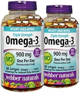Webber Naturals Τριπλή δύναμη Omega-3 900mg 200 softgels x 2(2 μπουκάλια)