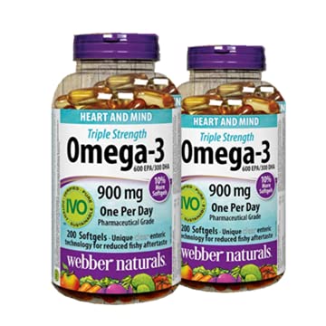 Webber Naturals Τριπλή δύναμη Omega-3 900mg 200 softgels x 2(2 μπουκάλια)