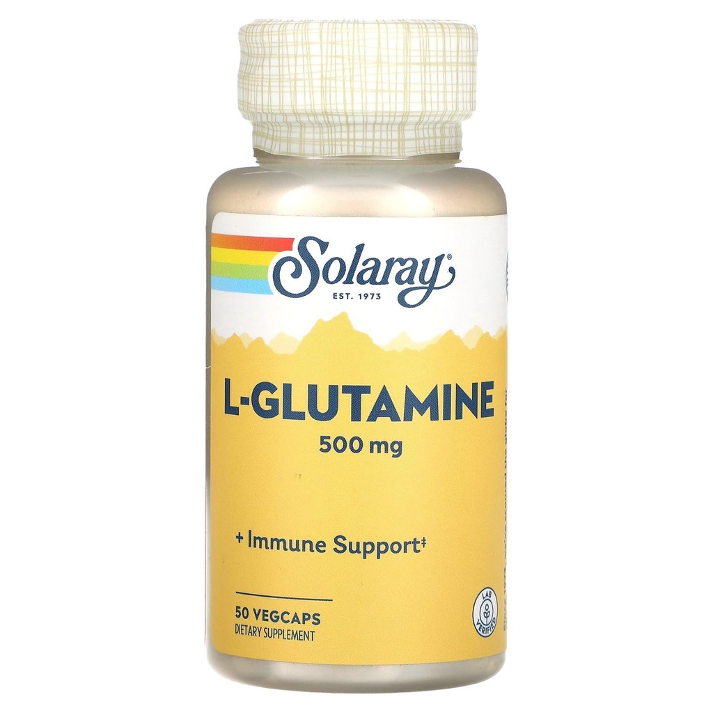 SOLARAY L Glutamine Capsules 500 mg, 50 VegCaps | Immune Support, Free Amino Acid, Lab Verified, 50 Servings