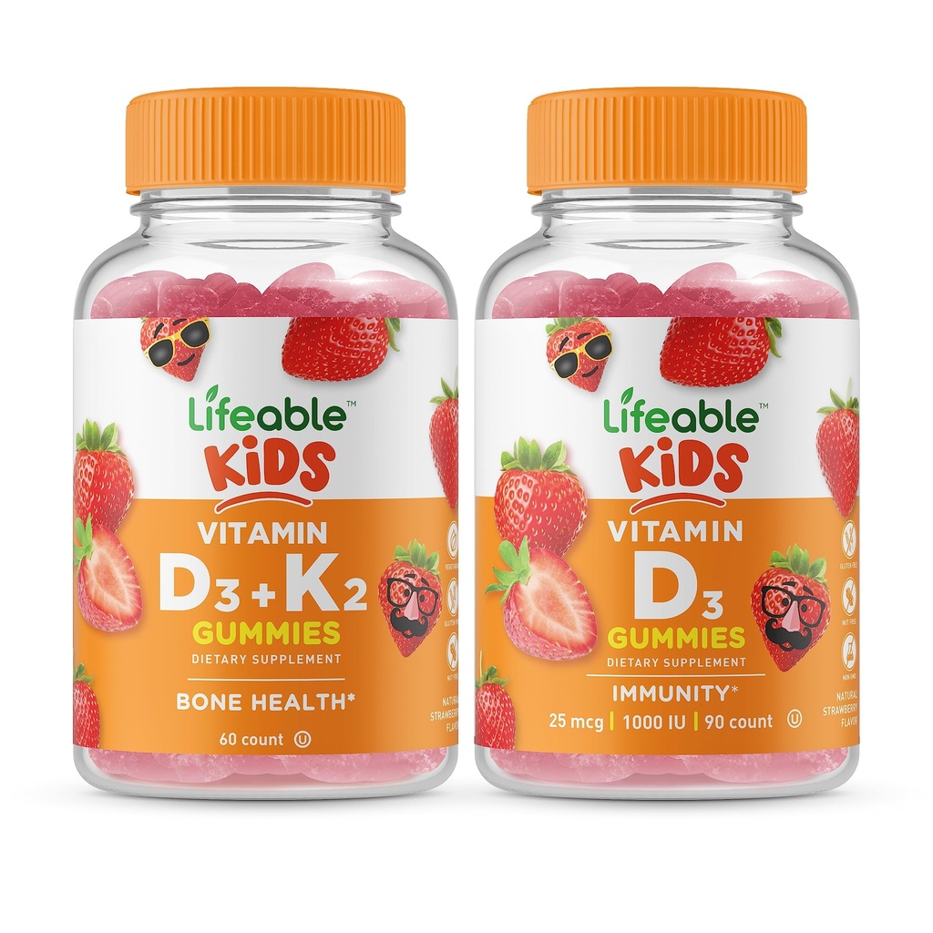 Βιταμινη D3 + Βιταμίνη K2 Kids + Βιταμίνη D Kids, Gummies Bundle - Μεγάλη γεύση, συμπλήρωμα βιταμίνης, χωρίς γλουτένη, GMO δωρεάν, Μασώμενα Gummy