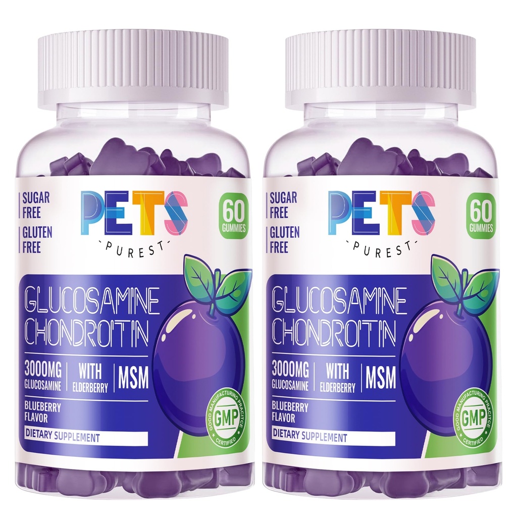 Pets Purest Glucosamine Chondroitin Gummies (2 Pack) Blueberry