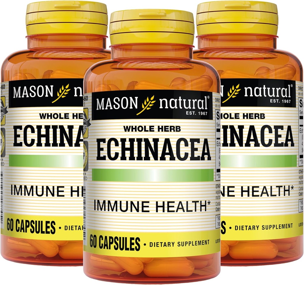 MASON NATURAL Echinacea, ανοσοενισχυτικό σύστημα, υποστηρίζει τη συνολική υγεία, συμπλήρωμα βοτάνων, 60 κάψουλες (πακέτο των 3)