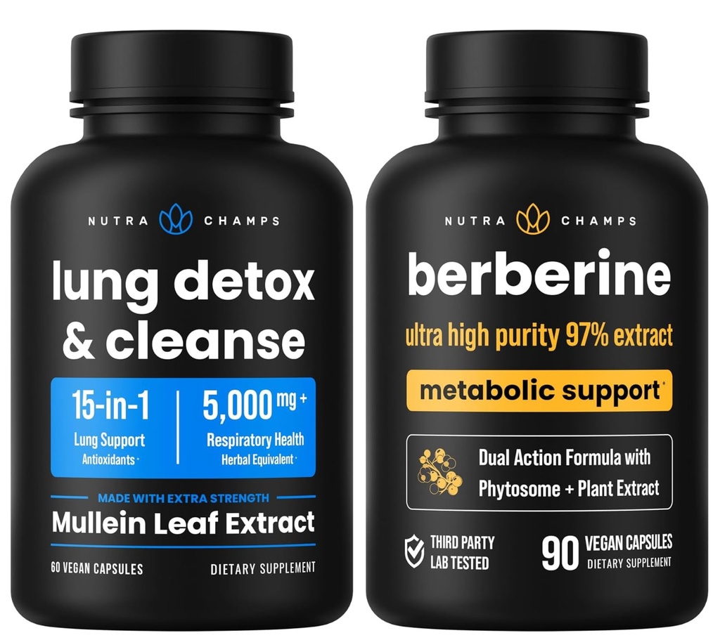 NutraChamps Πλήρης αναπνευστική & μεταβολική υποστήριξη: Πνεύμονα καθαρισμού & Berberine Duo