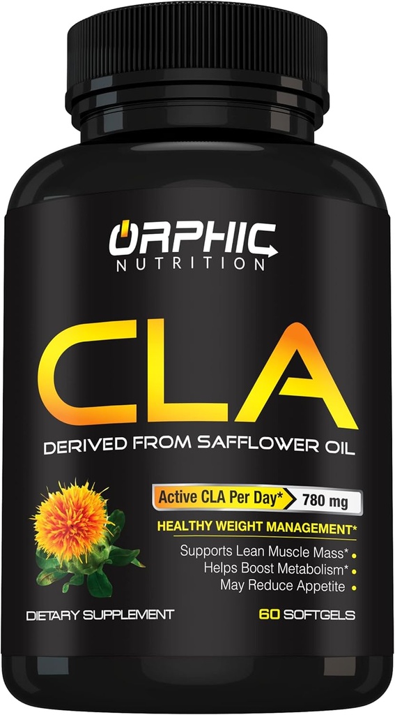 ORPHIC NUTRITION CLA Safflower Oil Supplement - Made with Safflower Oil - 780mg Μη διεγερτικό Conjugated Linoleic Acid for Men & Women* to Support Weight Loss Προσπάθειες και Μεταβολισμός* - 60 Softgels